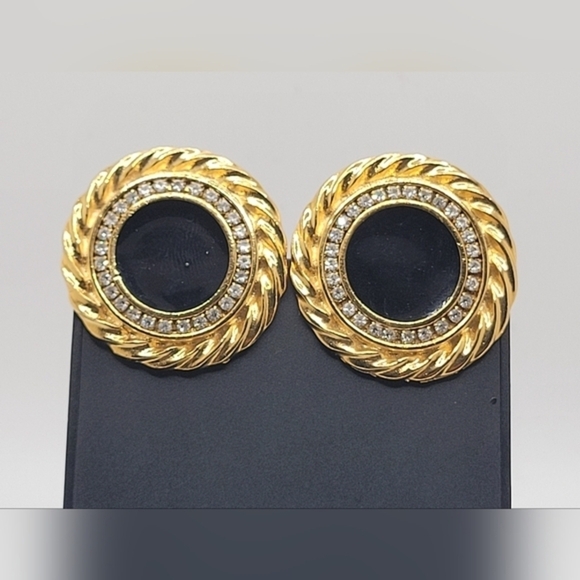 RARE FIND Bluette Made in France VINTAGE Signature Shoe Clips Black Oval Rosette - Picture 1 of 6